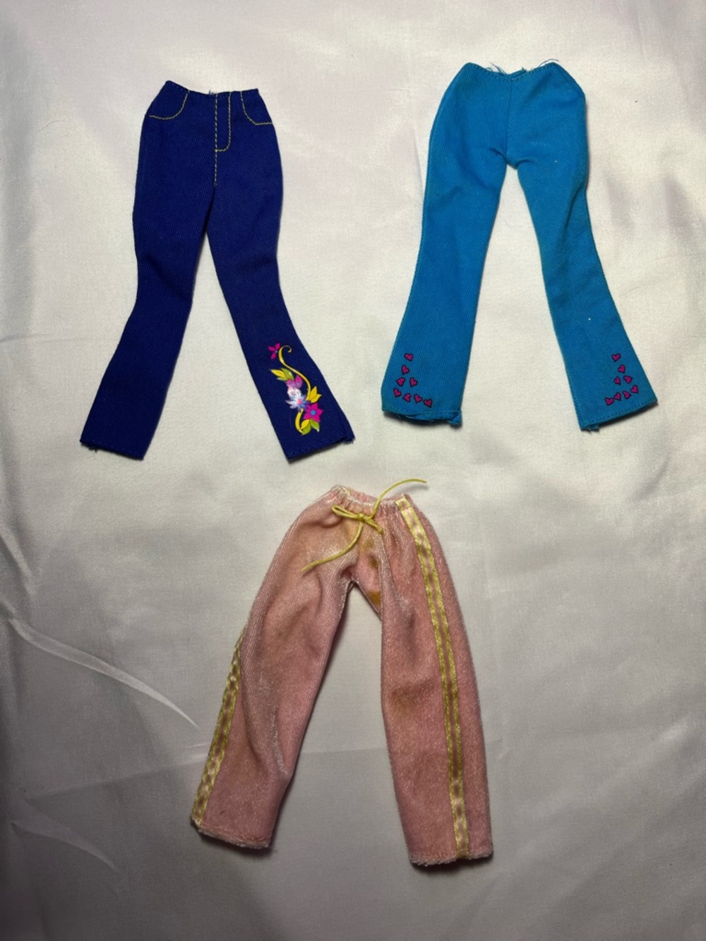 Vintage Barbie Pants Lot 3 Blue Jeans Floral Heart‎ Pink Sweats